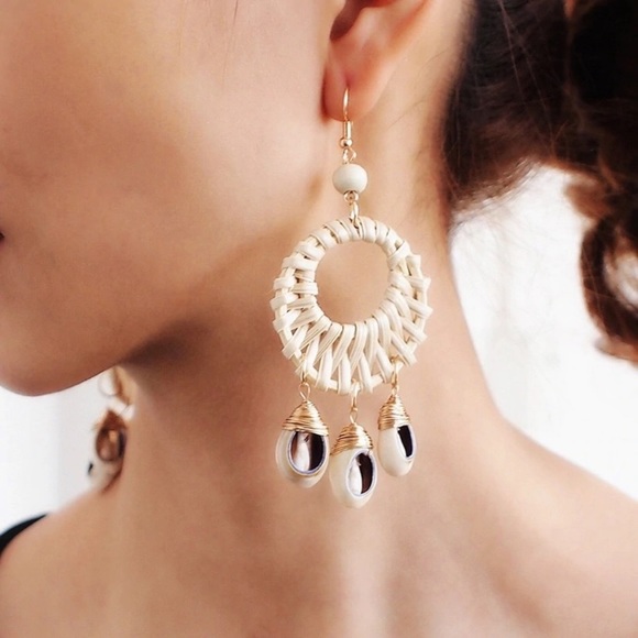 Atelier Sona Rattan Cowrie Shell Earrings - Picture 3 of 5